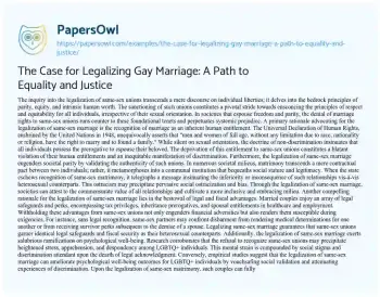 Essay on The Case for Legalizing Gay Marriage: a Path to Equality and Justice