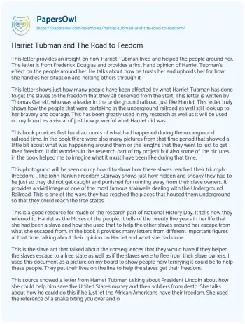 Essay on Harriet Tubman and the Road to Feedom