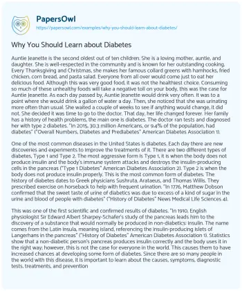 Essay on Why you should Learn about Diabetes