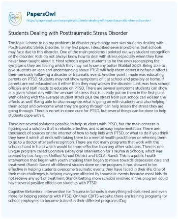 Essay on Students Dealing with Posttraumatic Stress Disorder