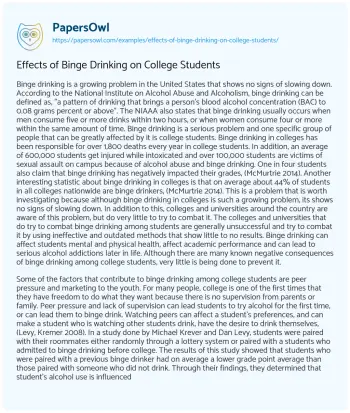 Essay on Effects of Binge Drinking on College Students