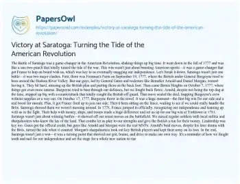 Essay on Victory at Saratoga: Turning the Tide of the American Revolution