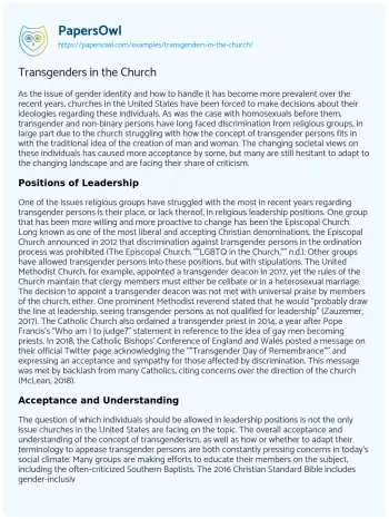 Essay on Transgenders in the Church