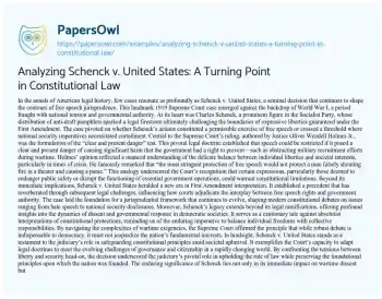 Essay on Analyzing Schenck V. United States: a Turning Point in Constitutional Law