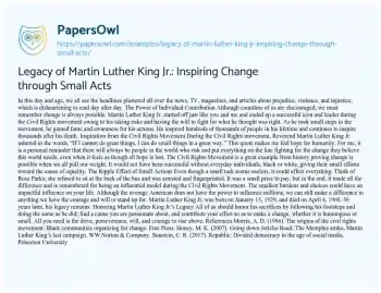 Essay on Legacy of Martin Luther King Jr.: Inspiring Change through Small Acts