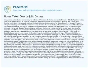 Essay on House Taken over by Julio Cortaza