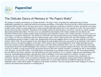 Essay on The Delicate Dance of Memory in “My Papa’s Waltz”