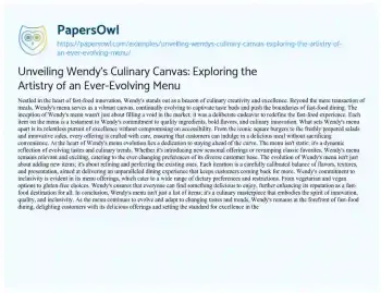 Essay on Unveiling Wendy’s Culinary Canvas: Exploring the Artistry of an Ever-Evolving Menu