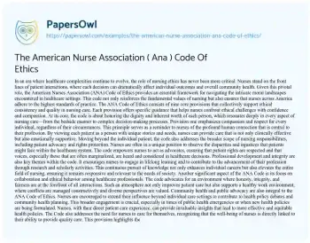 Essay on The American Nurse Association ( Ana ) Code of Ethics