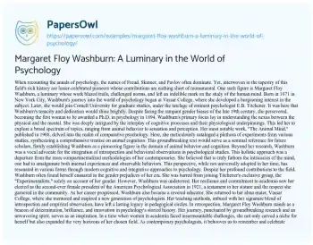 Essay on Margaret Floy Washburn: a Luminary in the World of Psychology