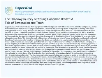 Essay on The Shadowy Journey of ‘Young Goodman Brown’: a Tale of Temptation and Truth