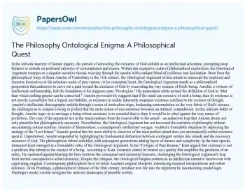 Essay on The Philosophy Ontological Enigma: a Philosophical Quest