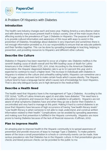 Essay on Combating Diabetes in Hispanic Communities through Cultural Awareness