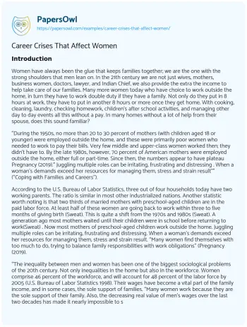 Essay on Career Crises that Affect Women