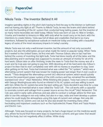 Essay on Nikola Tesla – the Inventor Behind it all