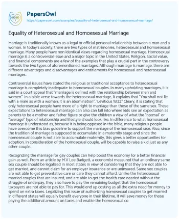 Essay on Equality of Heterosexual and Homoesexual Marriage