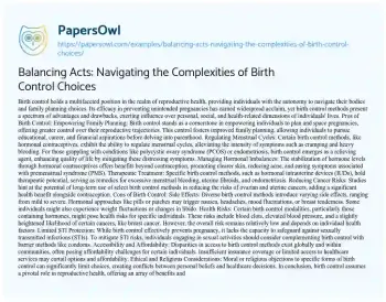 Essay on Balancing Acts: Navigating the Complexities of Birth Control Choices