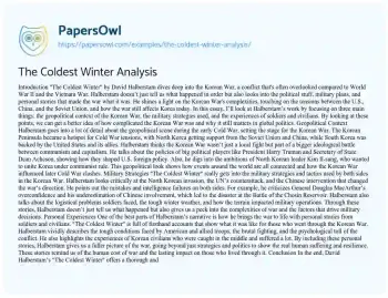 Essay on The Coldest Winter Analysis