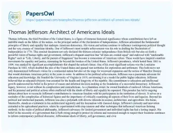 Essay on Thomas Jefferson: Architect of Americans Ideals