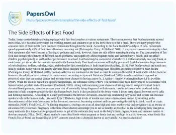 Essay on The Side Effects of Fast Food