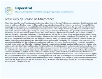 Essay on Less Guilty by Reason of Adolescence