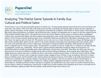 Essay on Analyzing ‘The Patriot Game’ Episode in Family Guy: Cultural and Political Satire