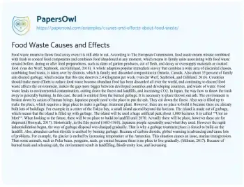 Essay on Food Waste Causes and Effects