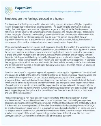 Essay on Emotions are the Feelings Aroused in a Human