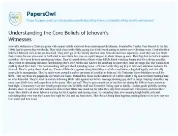 Essay on Understanding the Core Beliefs of Jehovah’s Witnesses