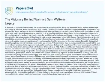 Essay on The Visionary Behind Walmart: Sam Walton’s Legacy