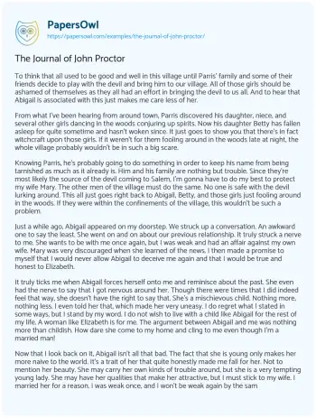 Essay on The Journal of John Proctor