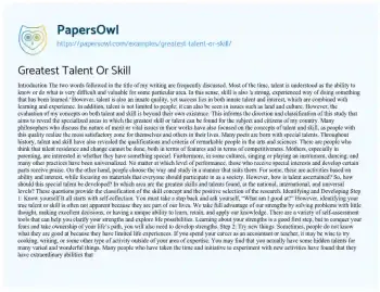 Essay on Greatest Talent or Skill