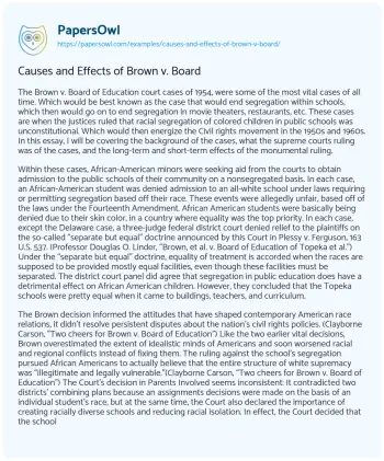 Essay on Causes and Effects of Brown V. Board