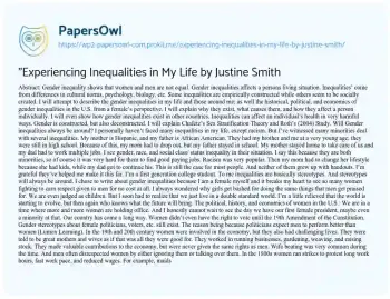 Essay on “Experiencing Inequalities in my Life by Justine Smith