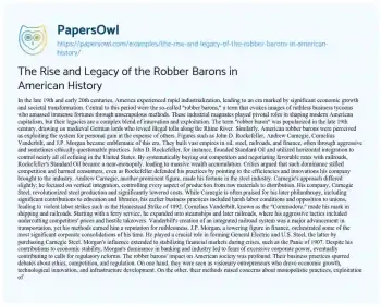 Essay on The Rise and Legacy of the Robber Barons in American History