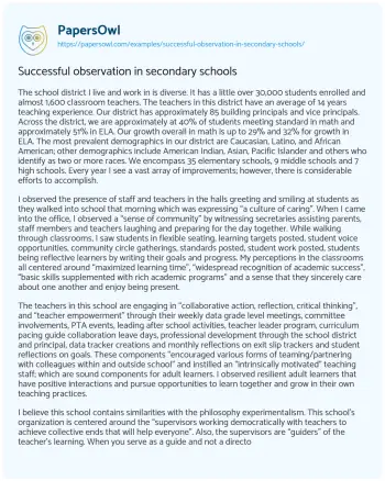 Essay on Successful Observation in Secondary Schools