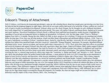 Essay on Erikson’s Theory of Attachment