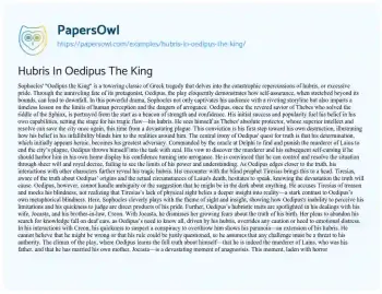 Essay on Hubris in Oedipus the King