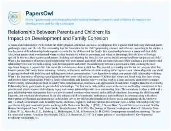 Essay on Relationship between Parents and Children: its Impact on Development and Family Cohesion