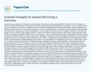 Essay on Essential Strategies for Staying Safe during a Hurricane