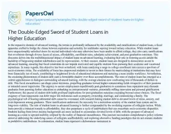 Essay on The Double-Edged Sword of Student Loans in Higher Education