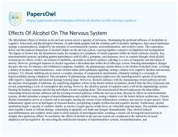 Essay on Effects of Alcohol on the Nervous System