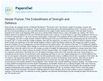 Essay on Hester Prynne: the Embodiment of Strength and Defiance