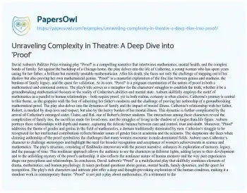 Essay on Unraveling Complexity in Theatre: a Deep Dive into ‘Proof’