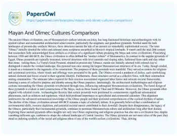 Essay on Mayan and Olmec Cultures Comparison