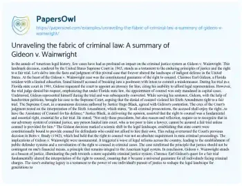 Essay on Unraveling the Fabric of Criminal Law: a Summary of Gideon V. Wainwright