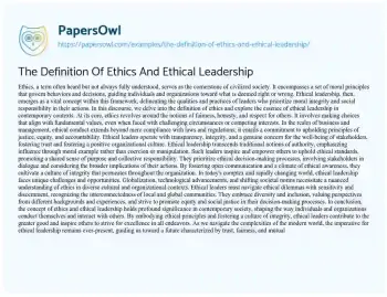 Essay on The Definition of Ethics and Ethical Leadership