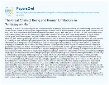 Essay on The Great Chain of being and Human Limitations in ‘An Essay on Man’