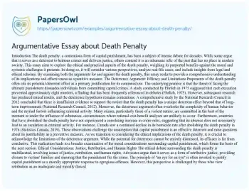 Essay on Argumentative Essay about Death Penalty