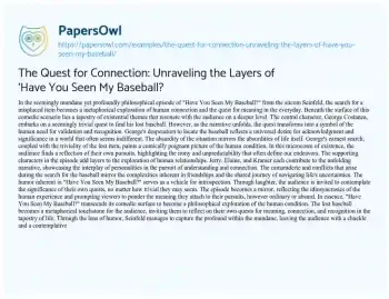 Essay on The Quest for Connection: Unraveling the Layers of ‘Have you Seen my Baseball?